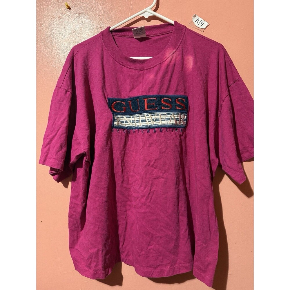 Vintage Guess Womens TShirt XL Extra Large Pink Single Stitch Tee Shirt
